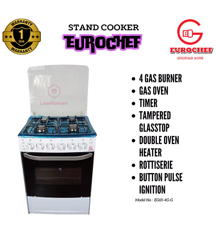 eurochef 60 by 60 EUROCHEF 60 by 60 4 Gas Free Standing Cooker with Gas Oven - Image 1