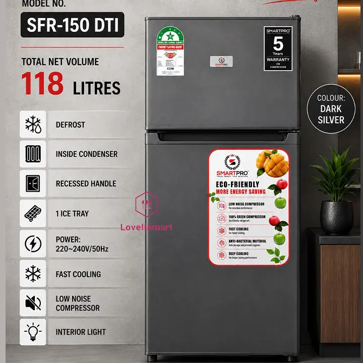 SmartPro 118L SFR150DTI Double Door Fridge SmartPro 118L SFR-150-DTI Double Door Fridge - Direct Cool - Image 1