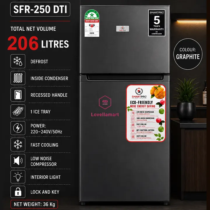 SmartPro 206Litres SFR250DTI Double Door Fridge SmartPro 206L SFR-250-DTI Double Door Direct Cool Refrigerator - Image 1