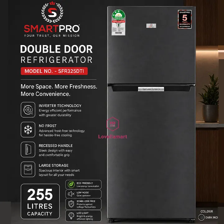 SmartPro 255 Litres SFR325DTI No Frost Double Door Fridge SmartPro 255L SFR-325-DTI No-Frost Double Door Refrigerator - Image 1
